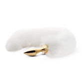 Kleine goudkleurige buttplug met witte vossenstaart - PlayForFun